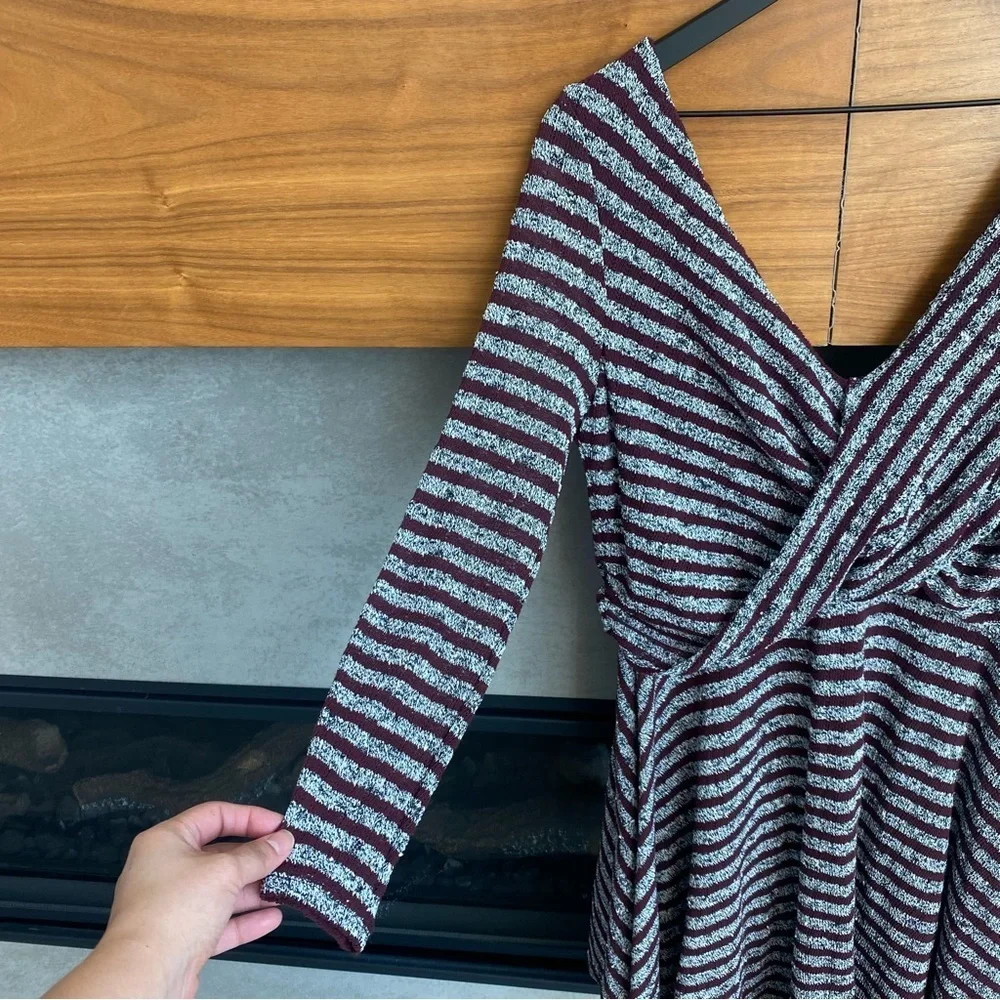 NWT Free People Retro Eggplant Combo 3/4 Sleeve Flare Mini Dress, Size L